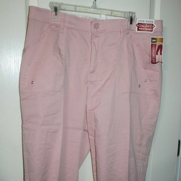 Lee Pants - Lee Fit Innovations Pink Stretch Capri Comfort Waist hemline ties size 16 NEW…